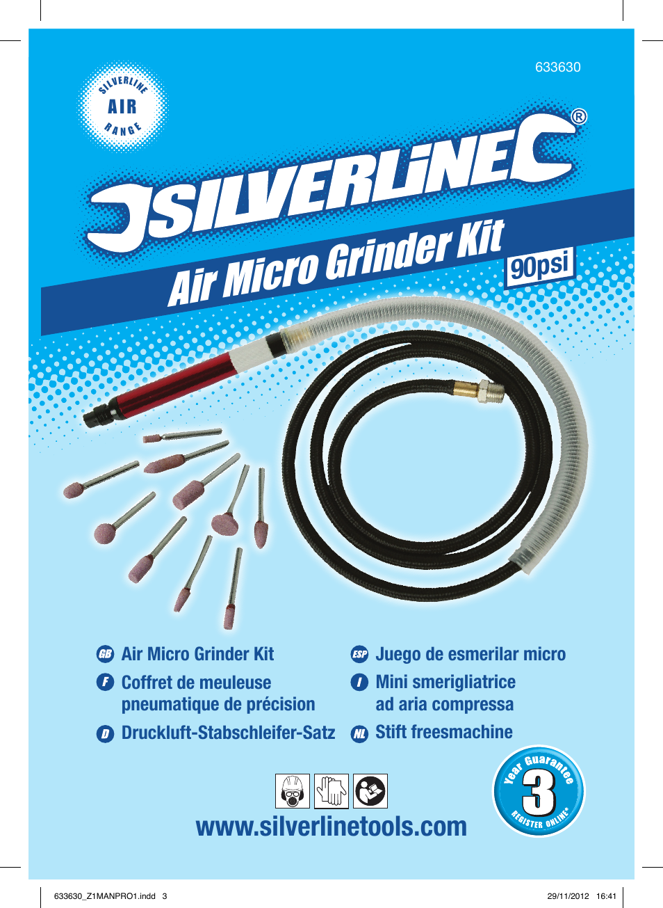 Air micro grinder kit, 90psi, A i r | Silverline Air Micro Grinder Kit User Manual | Page 2 / 28