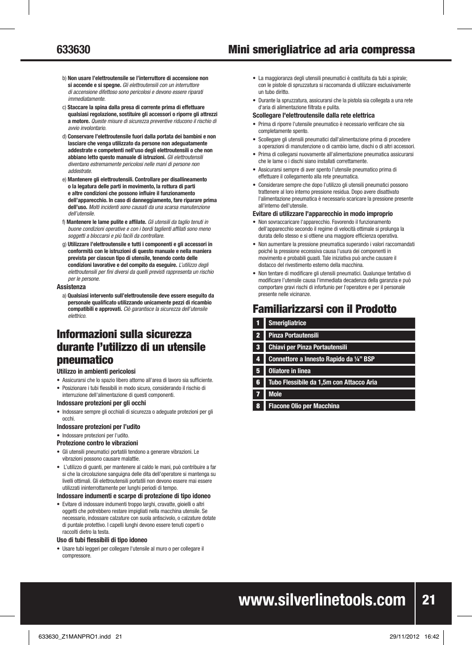 Familiarizzarsi con il prodotto | Silverline Air Micro Grinder Kit User Manual | Page 22 / 28