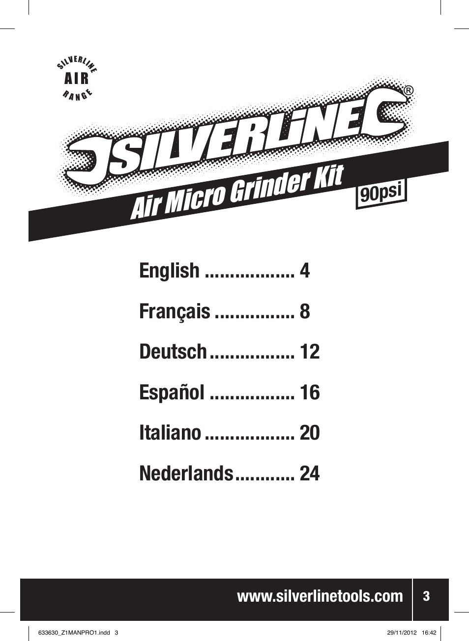 Air micro grinder kit, 90psi | Silverline Air Micro Grinder Kit User Manual | Page 4 / 28