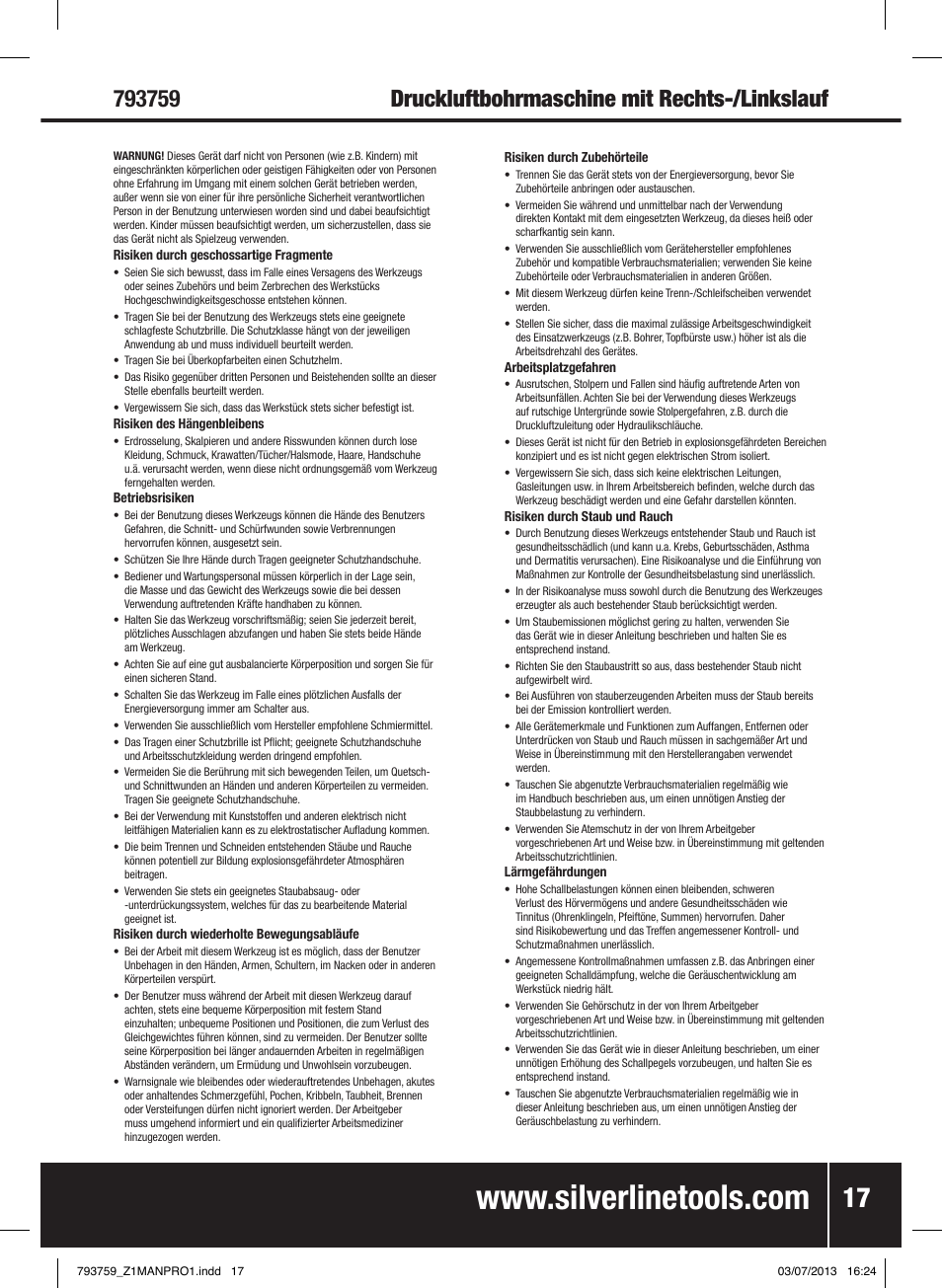 Silverline Air Drill Reversible User Manual | Page 18 / 40