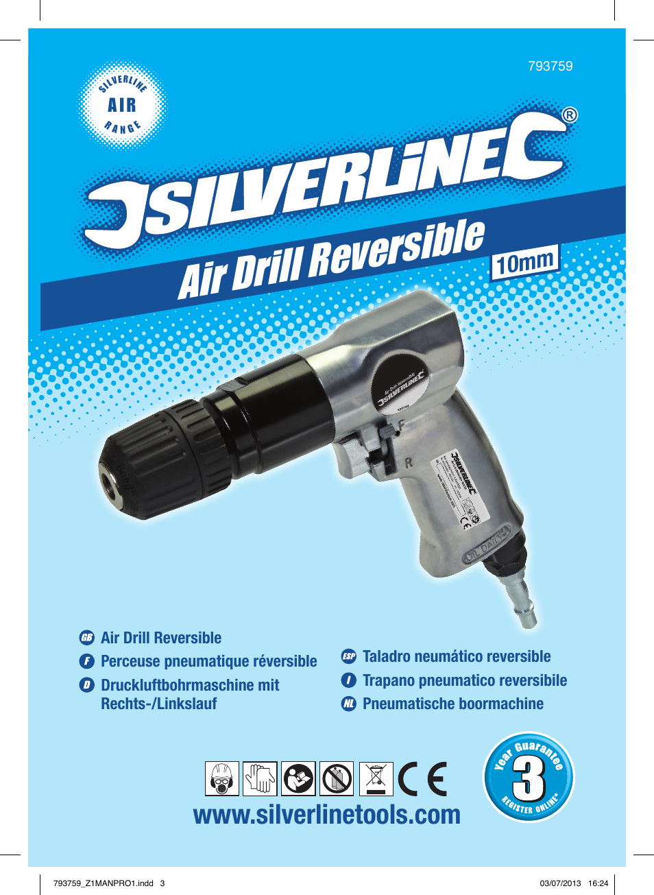 Air drill reversib le, 10mm, A i r | Silverline Air Drill Reversible User Manual | Page 2 / 40