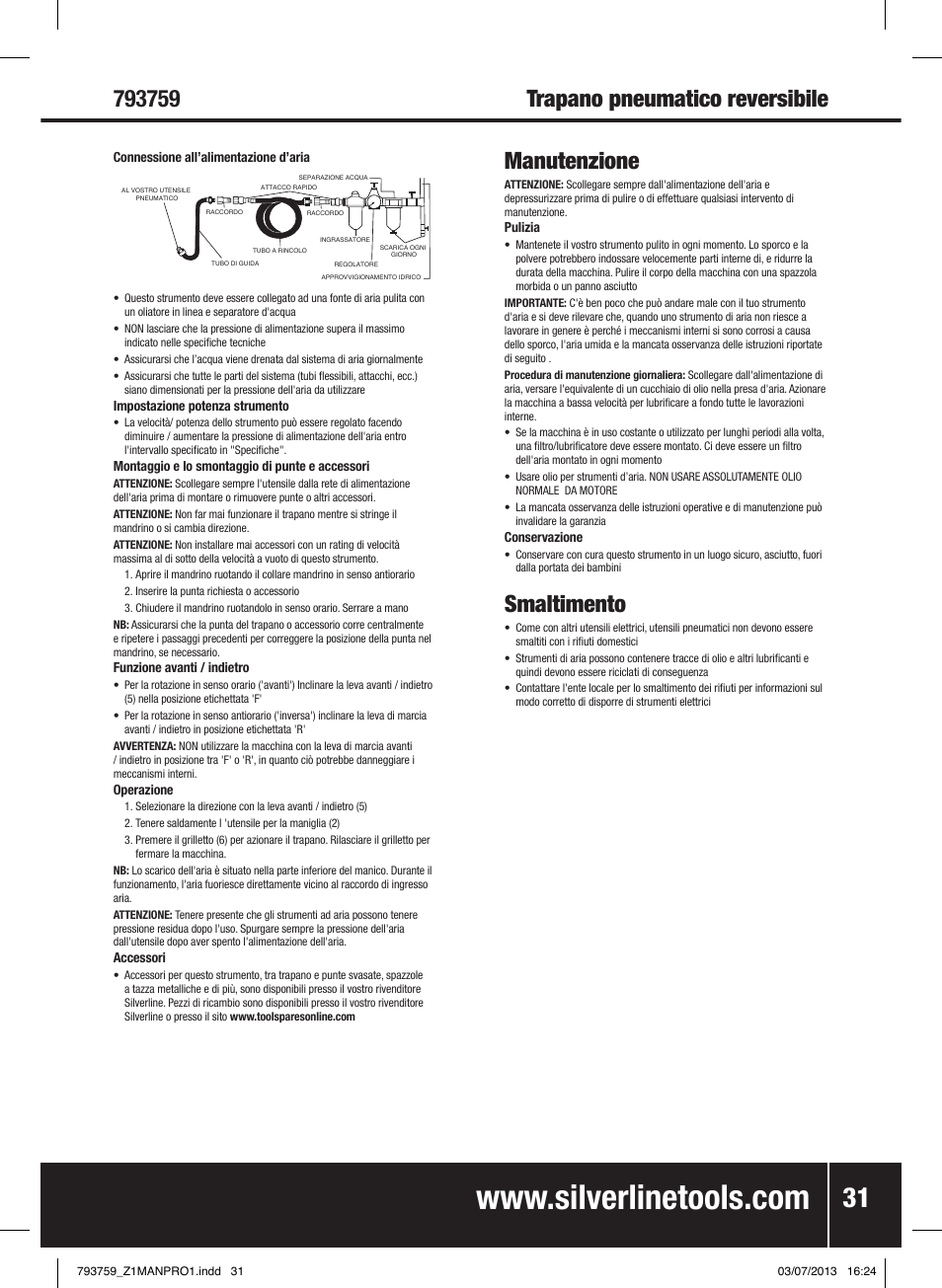 Manutenzione, Smaltimento | Silverline Air Drill Reversible User Manual | Page 32 / 40