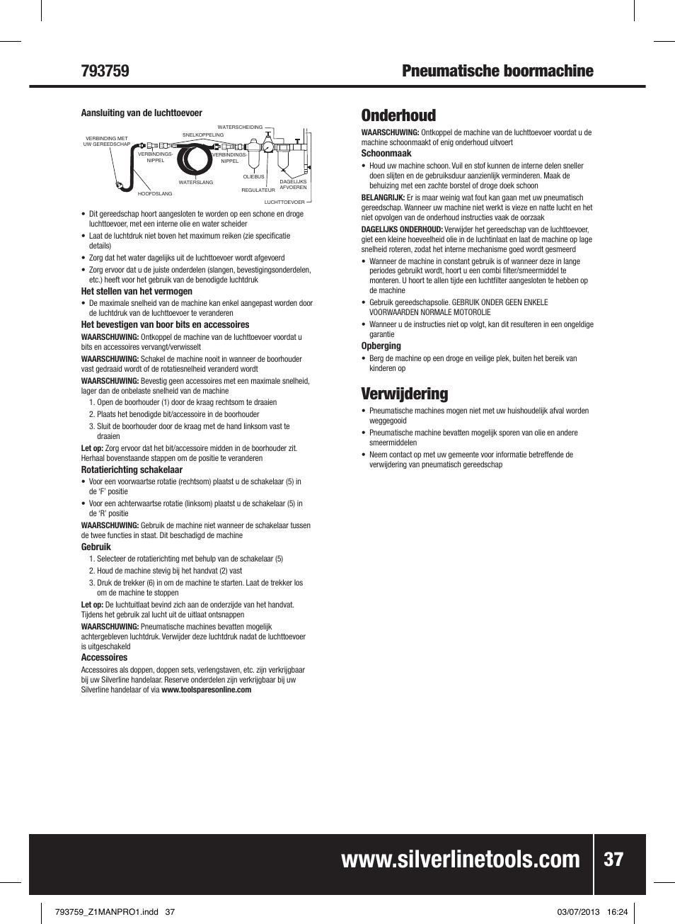 Onderhoud, Verwijdering | Silverline Air Drill Reversible User Manual | Page 38 / 40