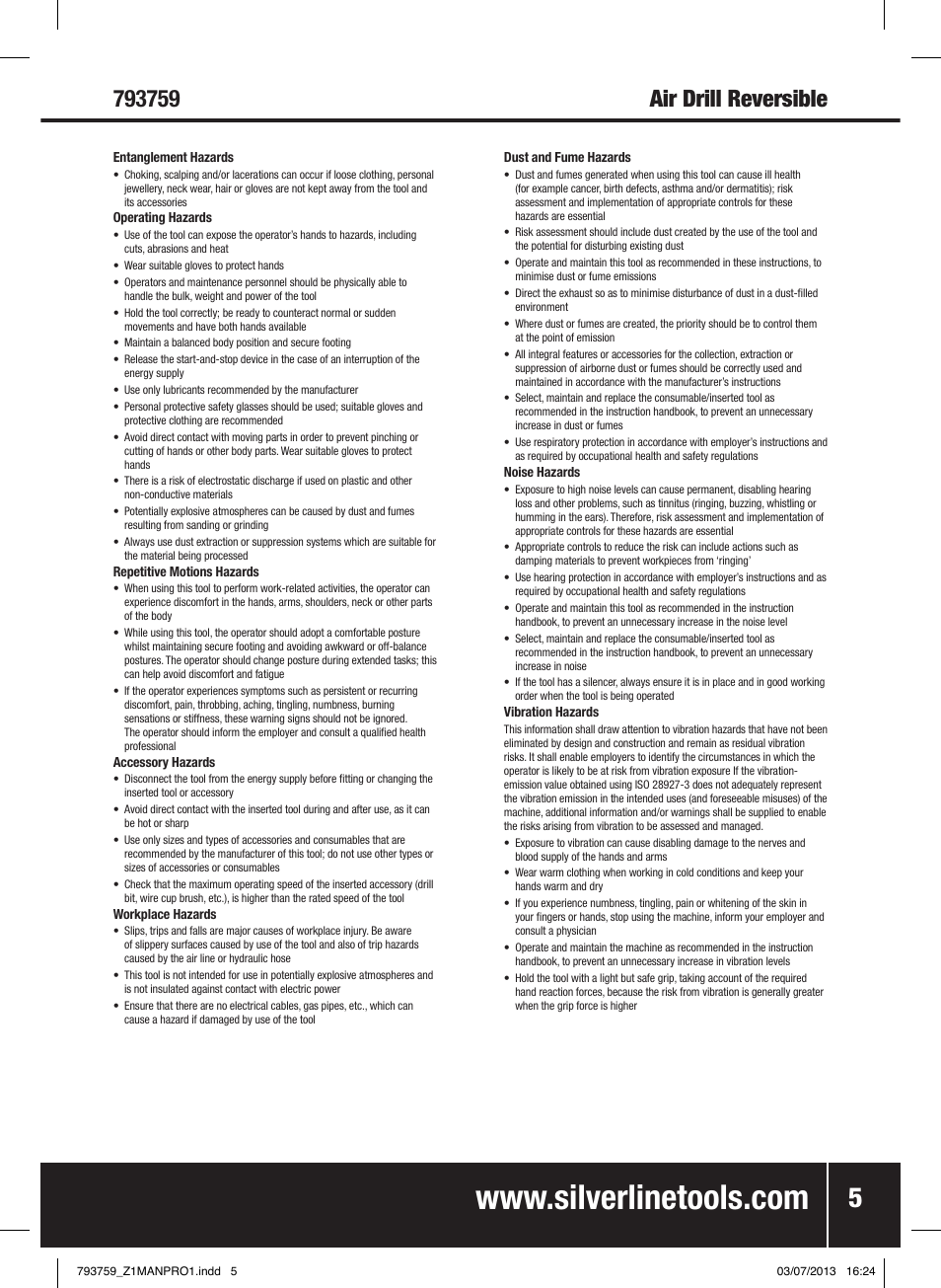 Silverline Air Drill Reversible User Manual | Page 6 / 40