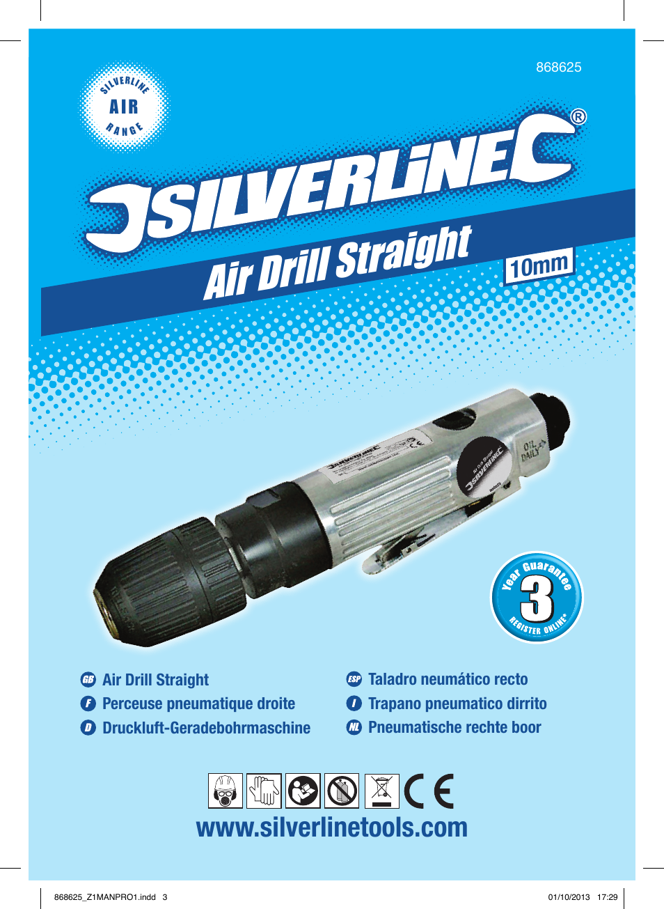 Air drill straight, 10mm, A i r | Silverline Air Drill Straight User Manual | Page 2 / 40