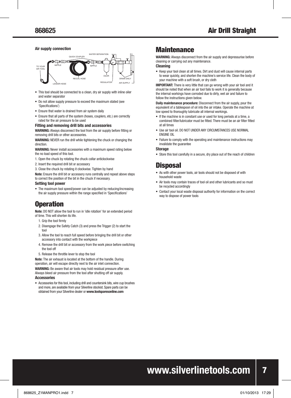 Operation, Maintenance, Disposal | Silverline Air Drill Straight User Manual | Page 8 / 40
