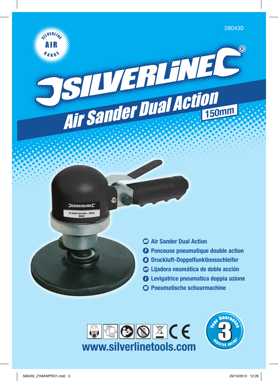 Air sander dual action, 150mm, A i r | Silverline Air Sander & Polisher User Manual | Page 2 / 40