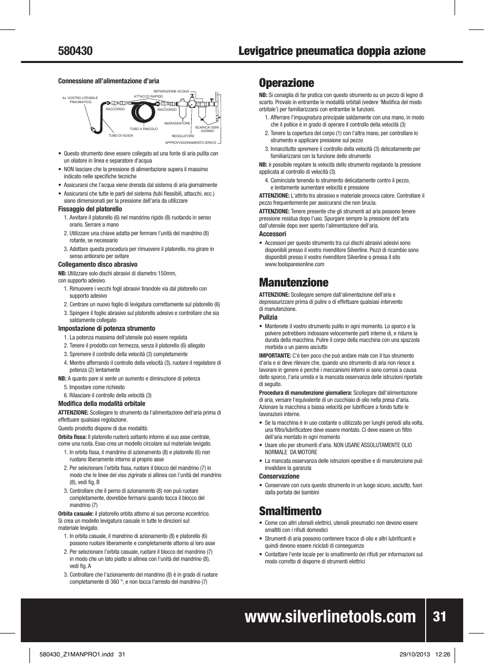 Operazione, Manutenzione, Smaltimento | Silverline Air Sander & Polisher User Manual | Page 32 / 40