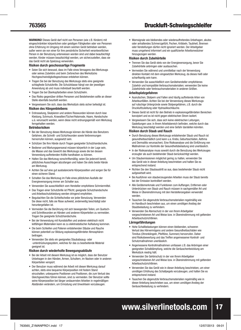 Silverline Air Orbital Jitterbug Sander User Manual | Page 18 / 40