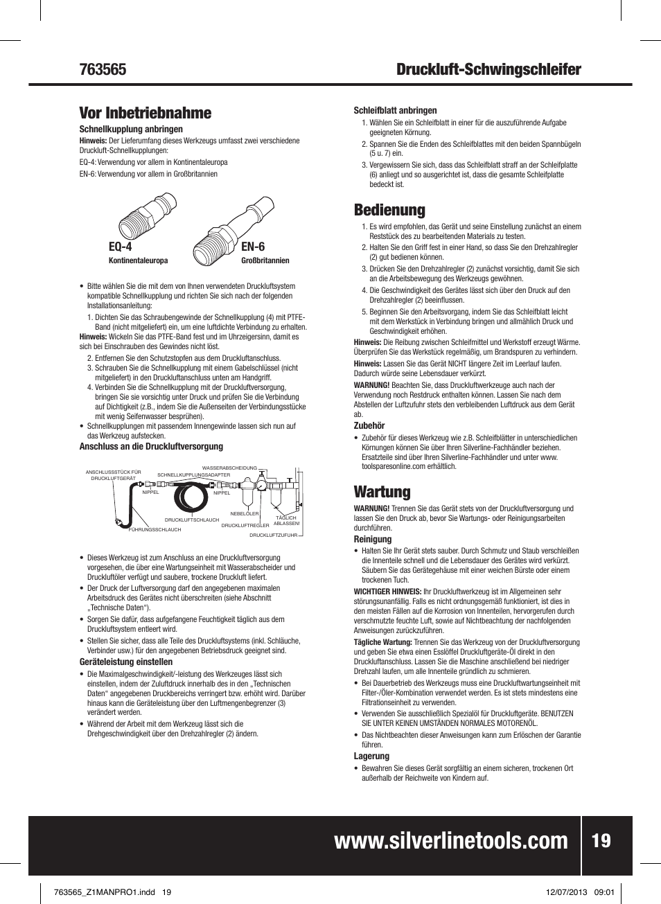 Bedienung, Wartung, Eq-4 | En-6 | Silverline Air Orbital Jitterbug Sander User Manual | Page 20 / 40