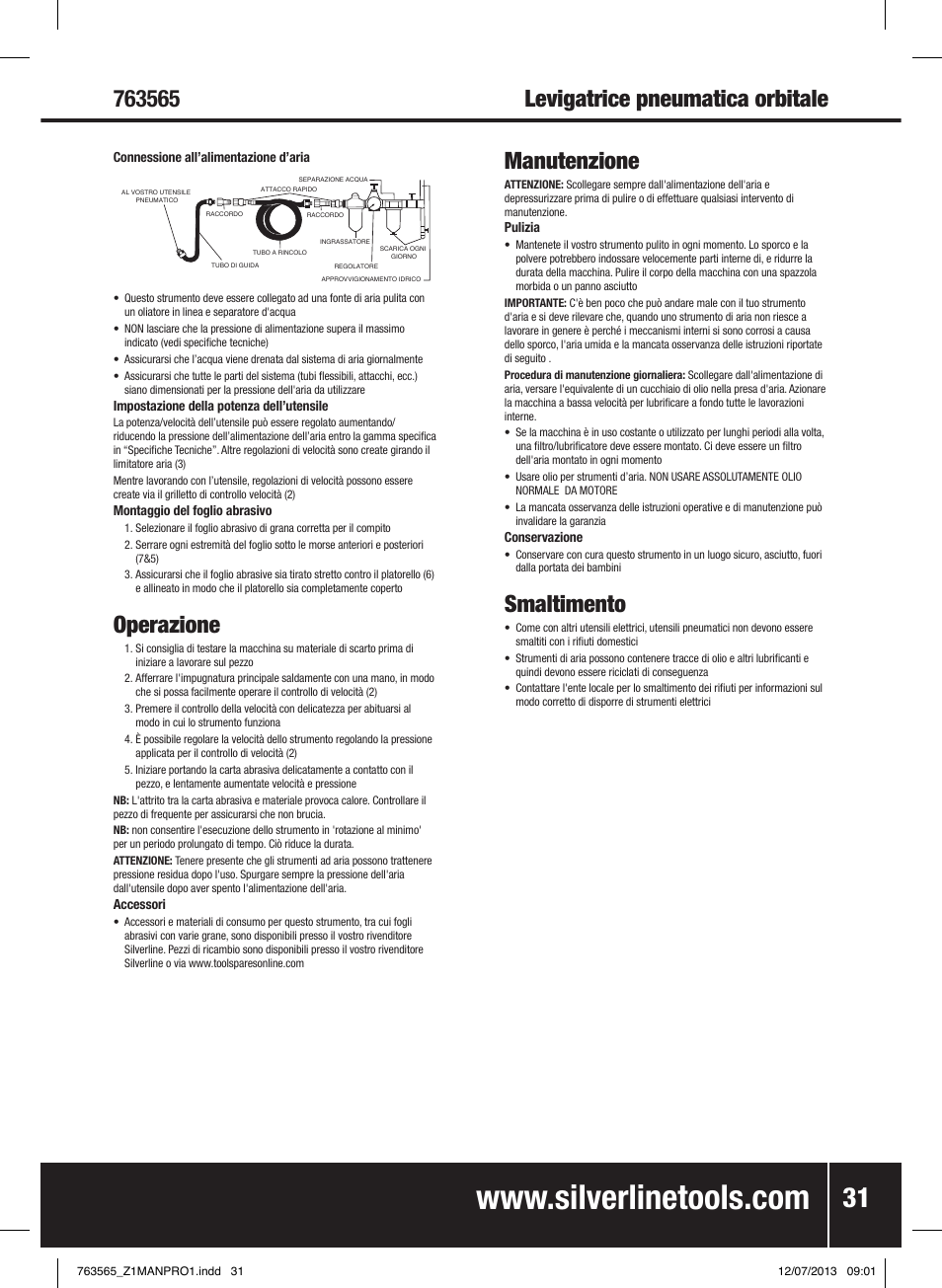 Operazione, Manutenzione, Smaltimento | Silverline Air Orbital Jitterbug Sander User Manual | Page 32 / 40