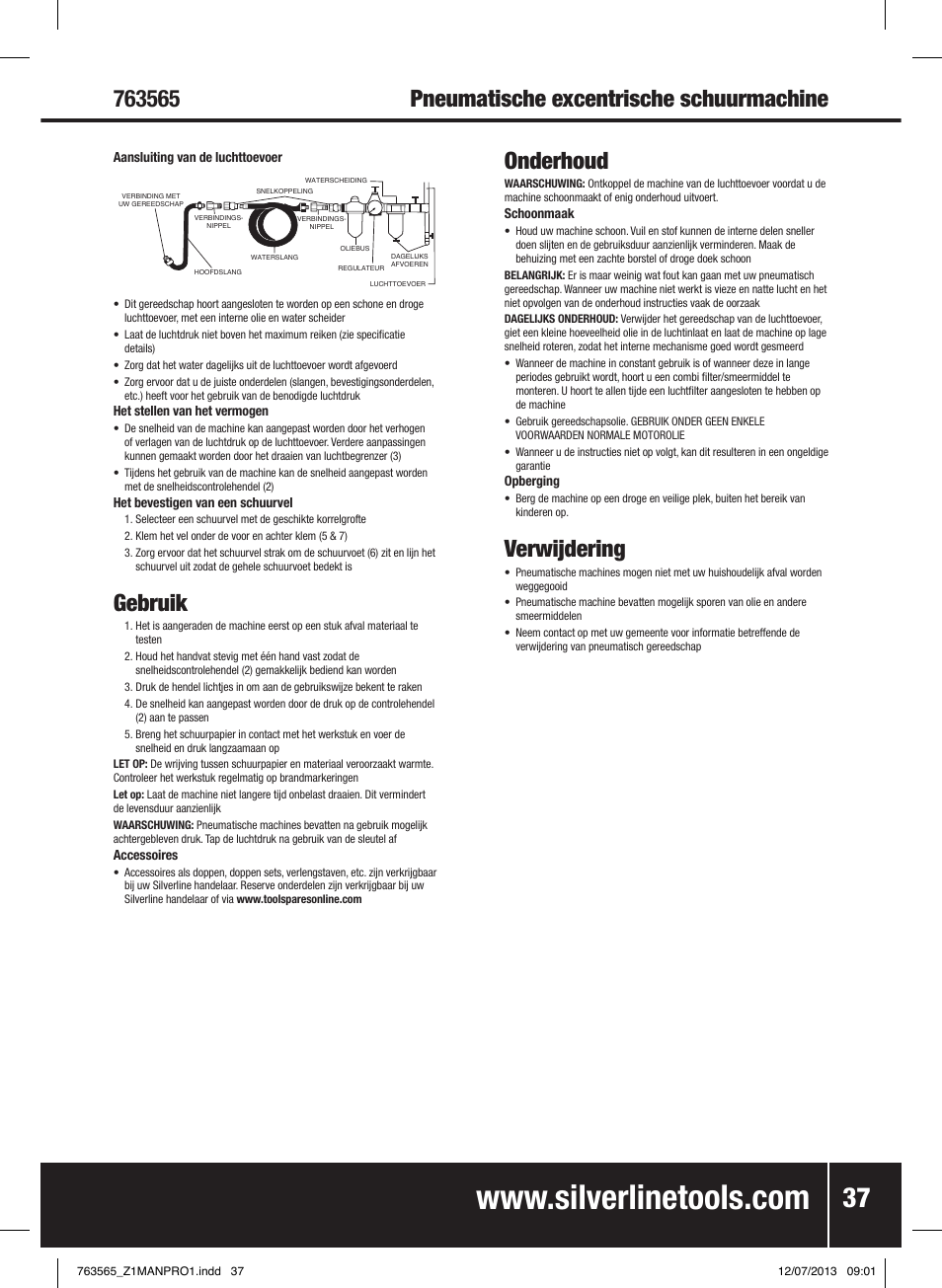 Gebruik, Onderhoud, Verwijdering | Silverline Air Orbital Jitterbug Sander User Manual | Page 38 / 40