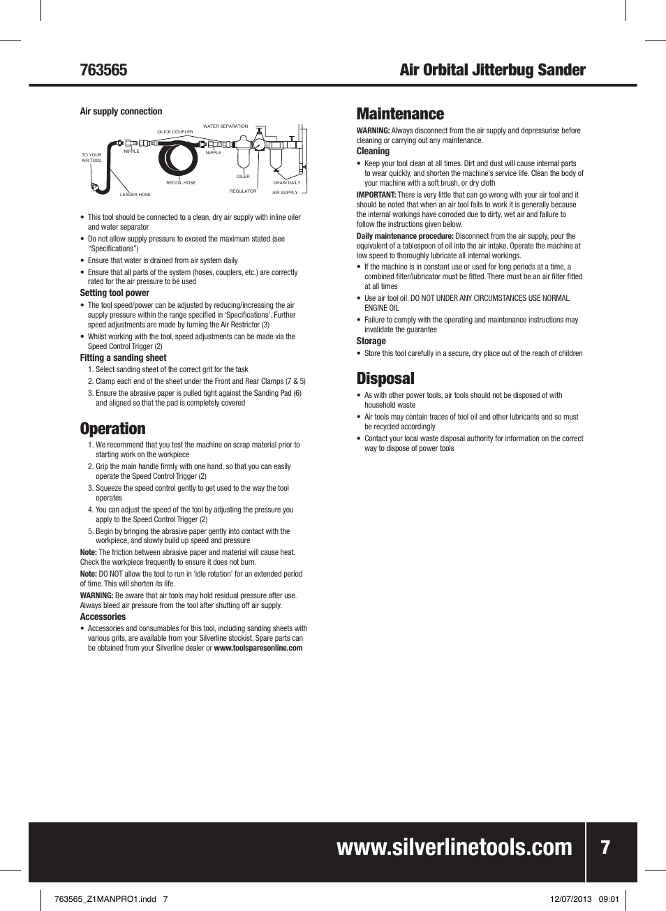 Operation, Maintenance, Disposal | Silverline Air Orbital Jitterbug Sander User Manual | Page 8 / 40