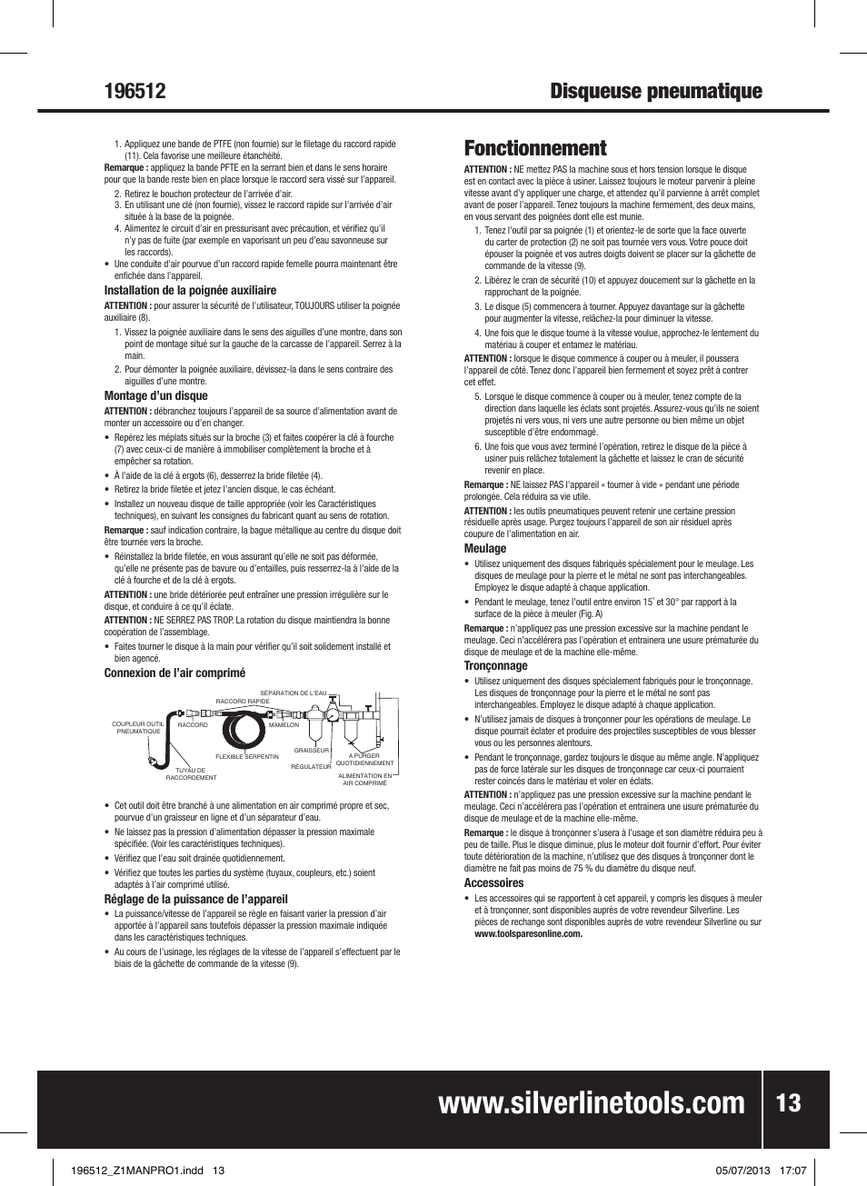 Fonctionnement | Silverline Air Angle Grinder User Manual | Page 14 / 40