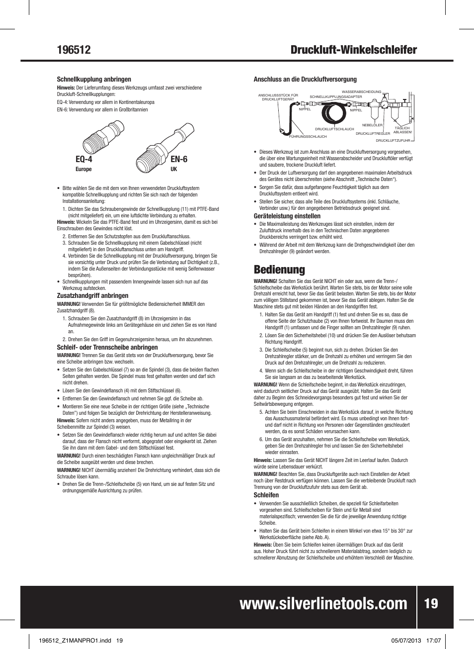 Bedienung, Eq-4, En-6 | Silverline Air Angle Grinder User Manual | Page 20 / 40