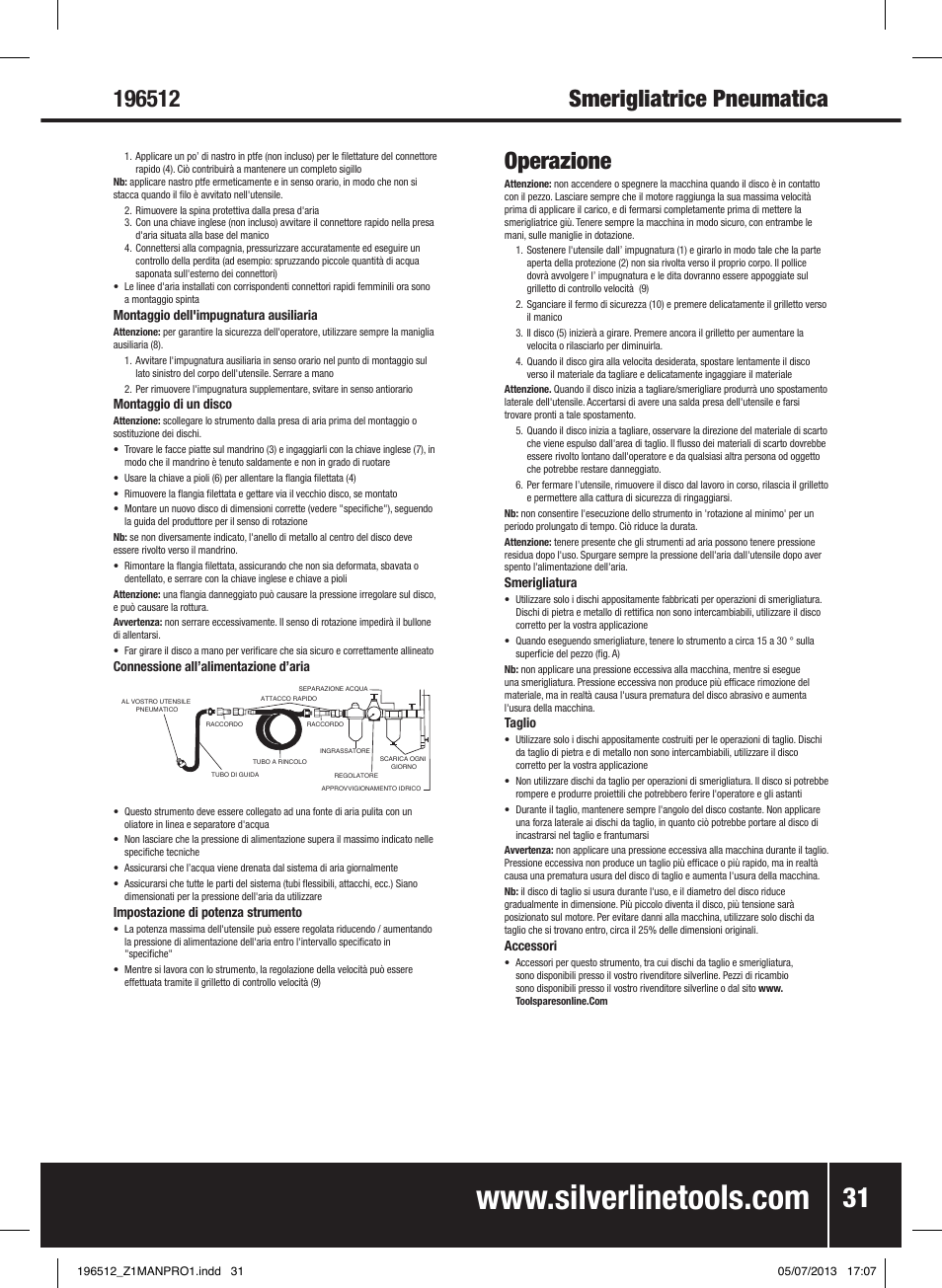 Operazione | Silverline Air Angle Grinder User Manual | Page 32 / 40