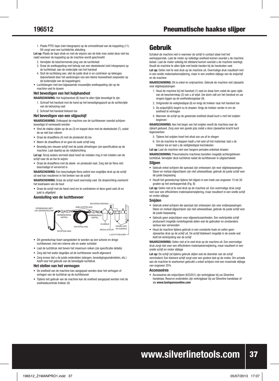 Gebruik | Silverline Air Angle Grinder User Manual | Page 38 / 40