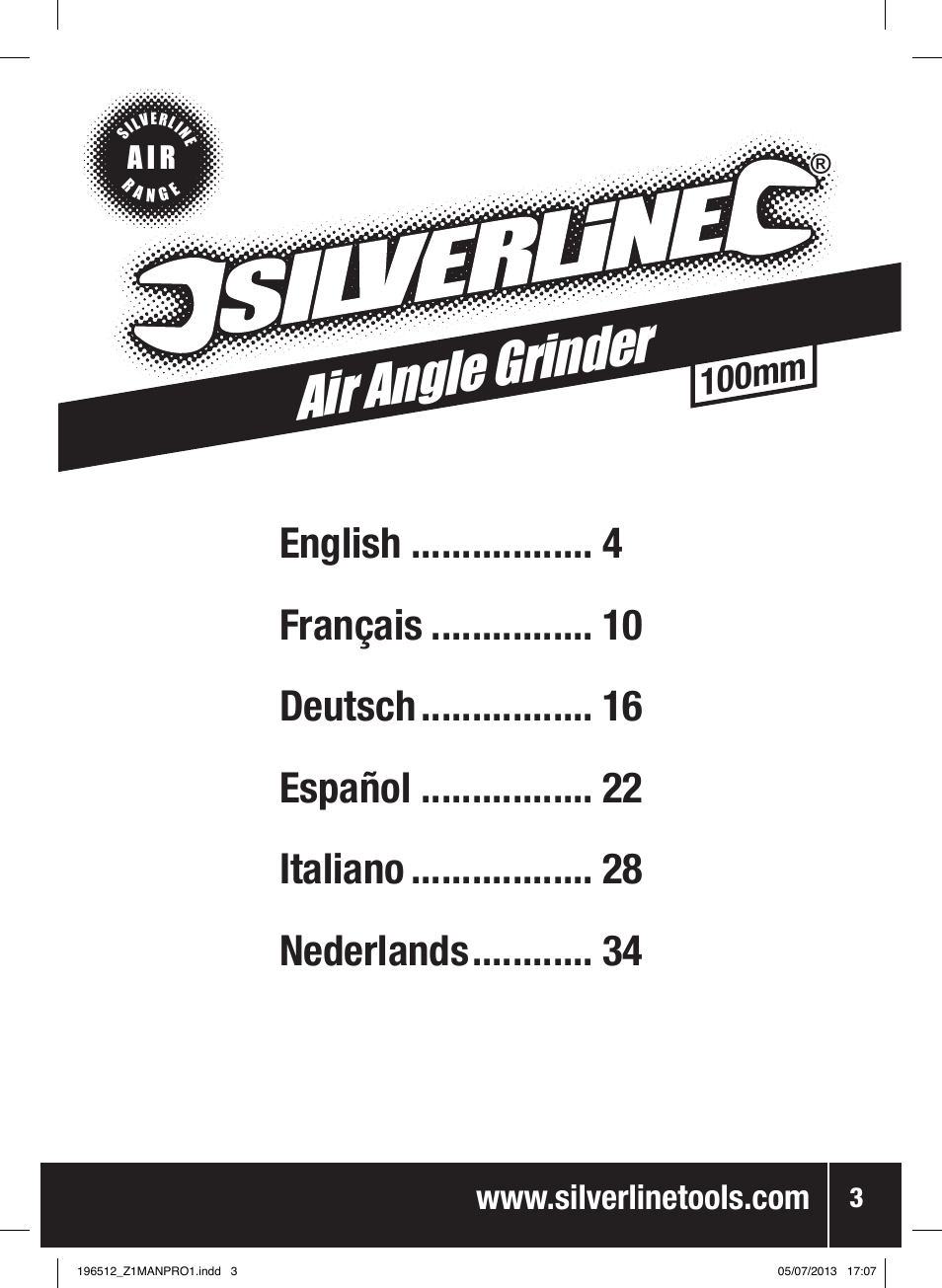 Air angle grinder, 100mm | Silverline Air Angle Grinder User Manual | Page 4 / 40