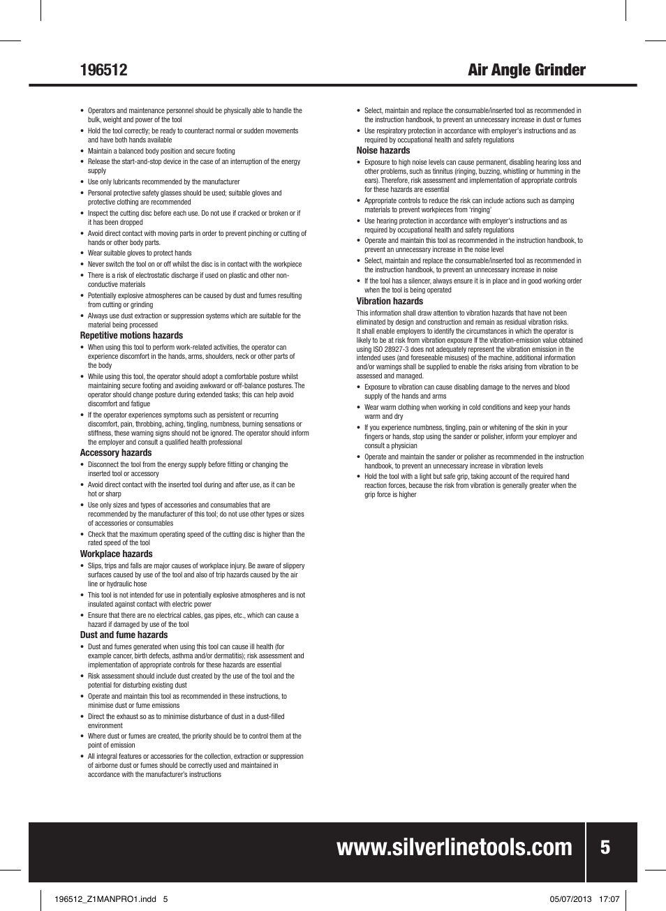 Air angle grinder | Silverline Air Angle Grinder User Manual | Page 6 / 40