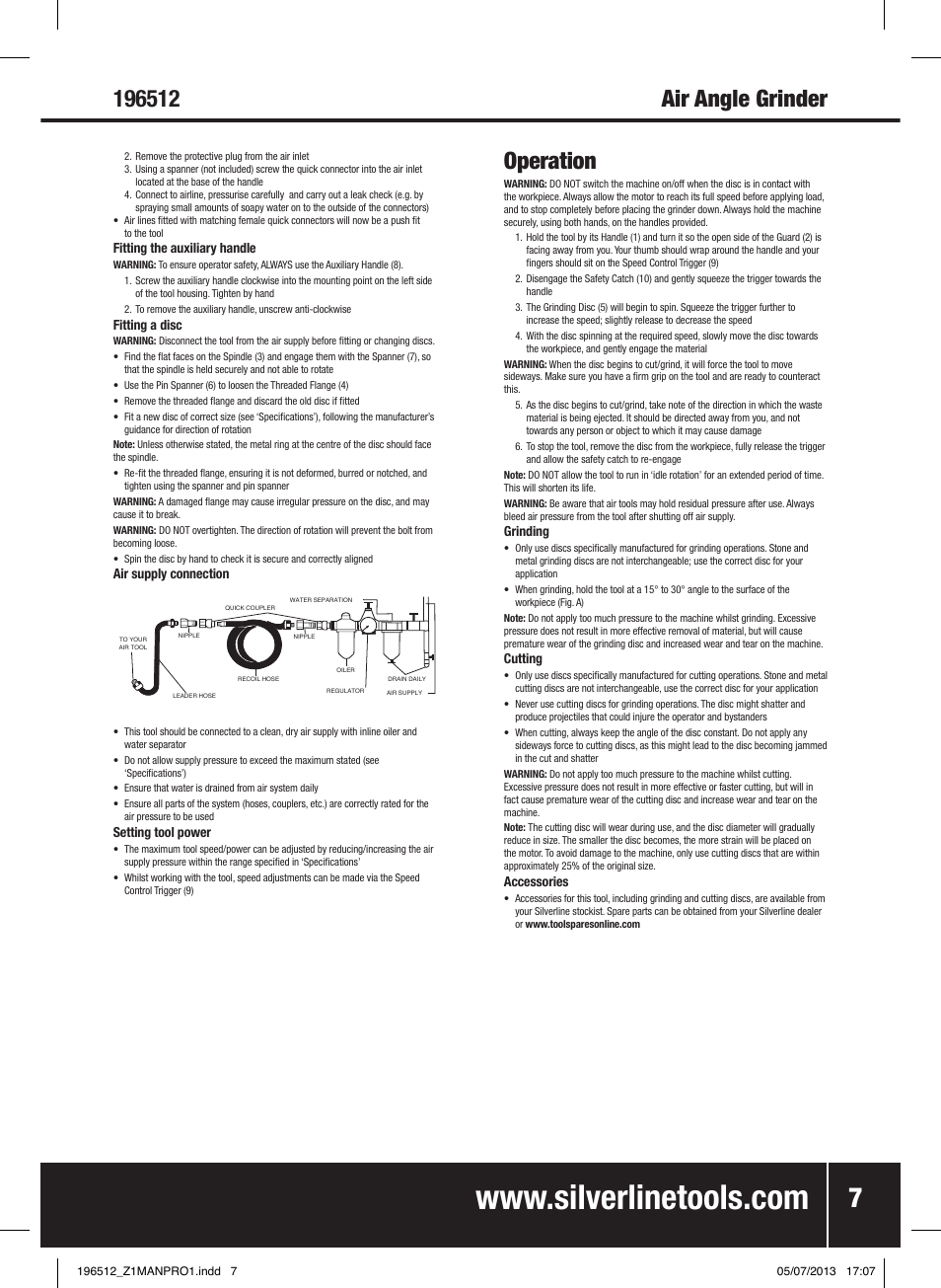 Operation | Silverline Air Angle Grinder User Manual | Page 8 / 40