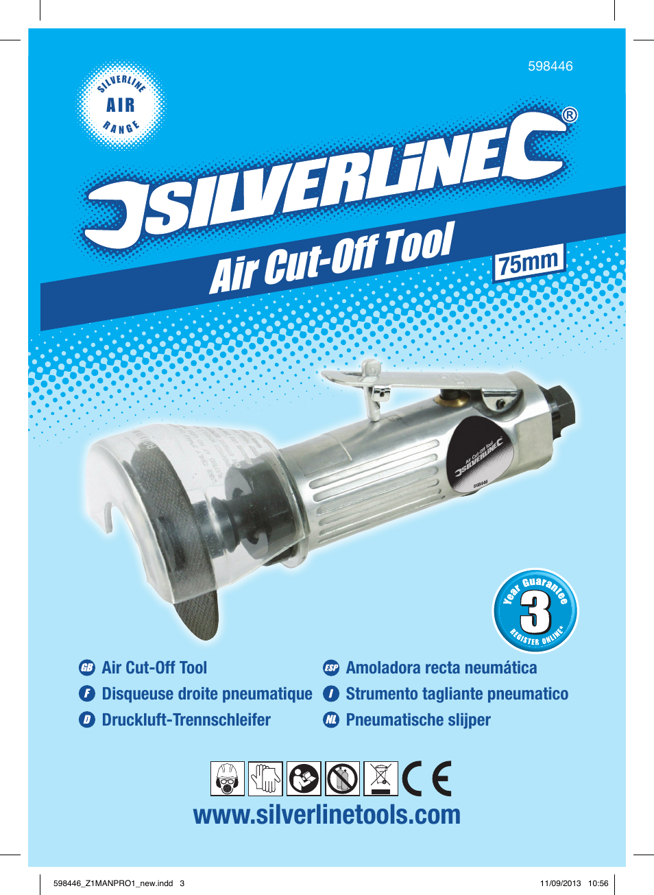 Air cut-off tool, 75mm, A i r | Silverline Air Cut-Off Tool User Manual | Page 2 / 40