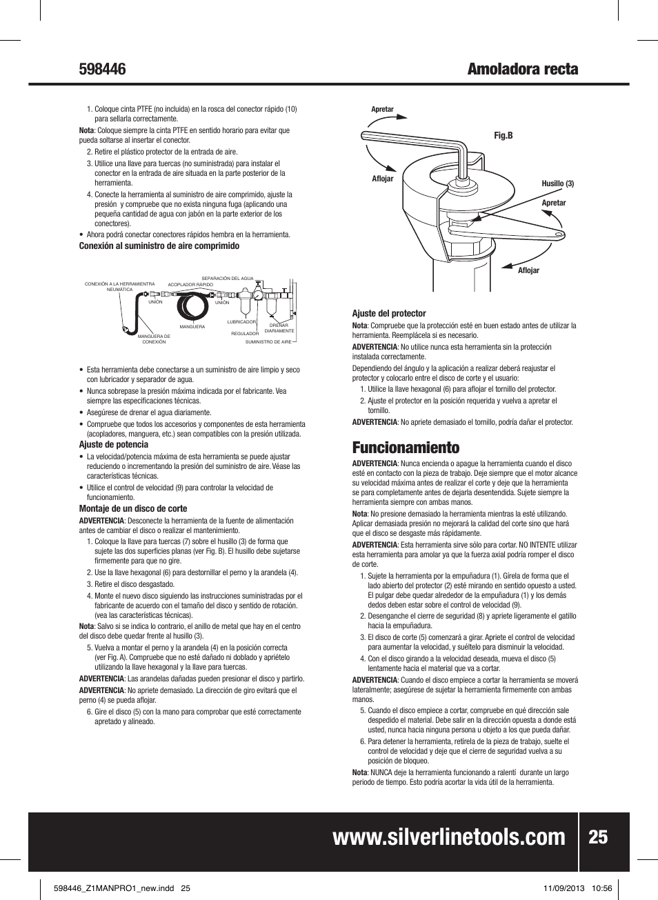 Funcionamiento | Silverline Air Cut-Off Tool User Manual | Page 26 / 40