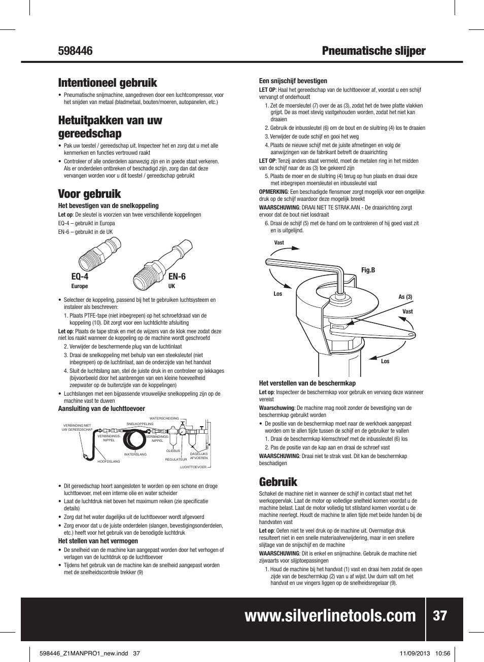 Hetuitpakken van uw gereedschap, Voor gebruik, Gebruik | Eq-4, En-6 | Silverline Air Cut-Off Tool User Manual | Page 38 / 40