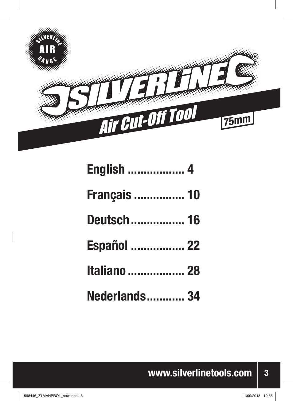 Air cut-off tool, 75mm | Silverline Air Cut-Off Tool User Manual | Page 4 / 40