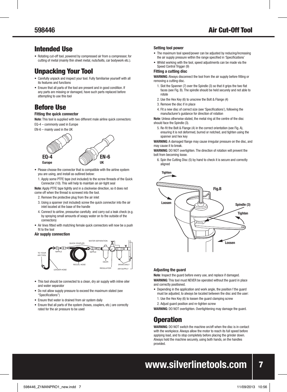 Intended use, Unpacking your tool, Before use | Operation, Eq-4, En-6 | Silverline Air Cut-Off Tool User Manual | Page 8 / 40