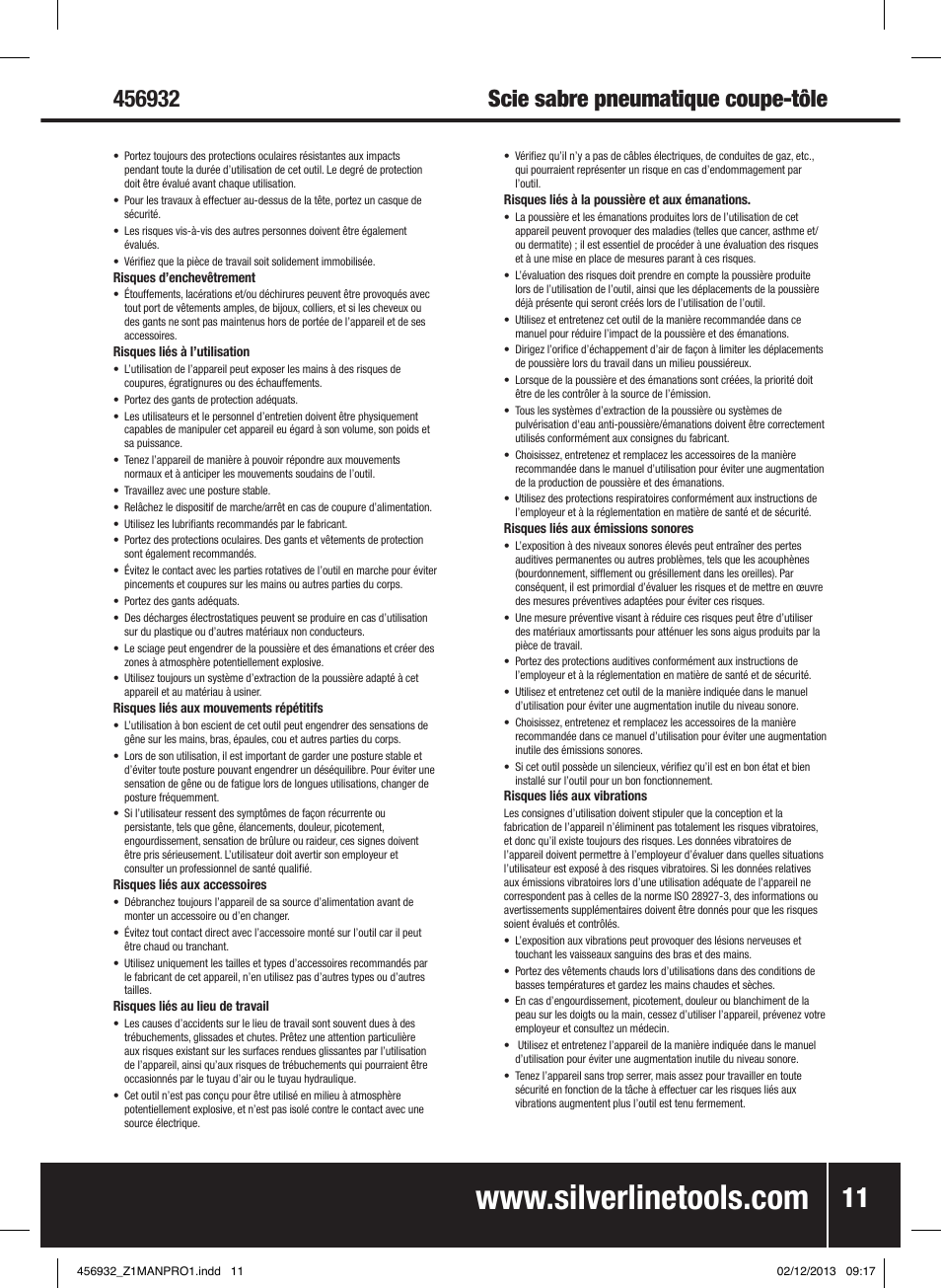 Scie sabre pneumatique coupe-tôle | Silverline Air Body Saw User Manual | Page 12 / 40