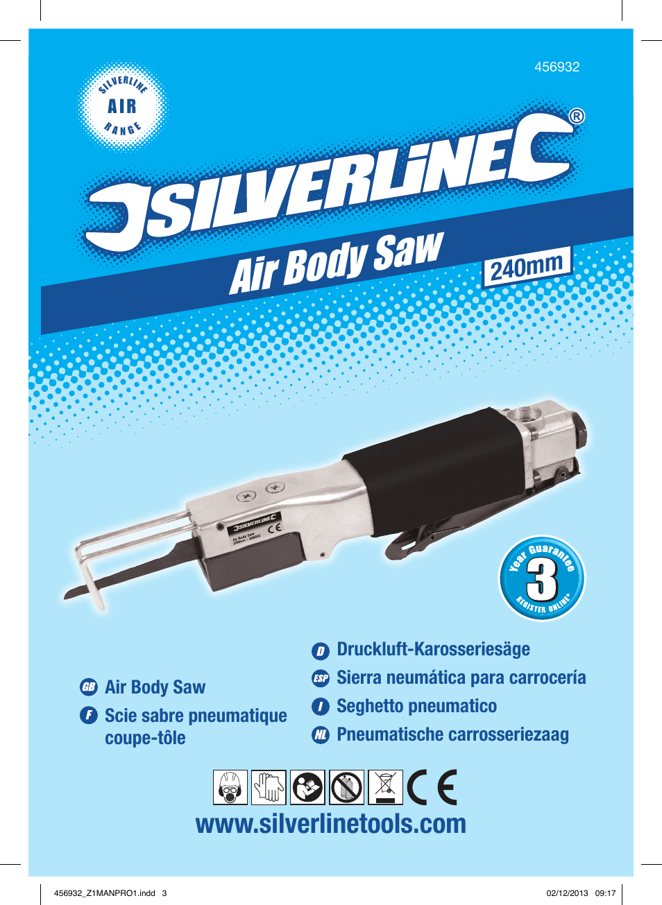 Air body saw, 240mm, A i r | Silverline Air Body Saw User Manual | Page 2 / 40