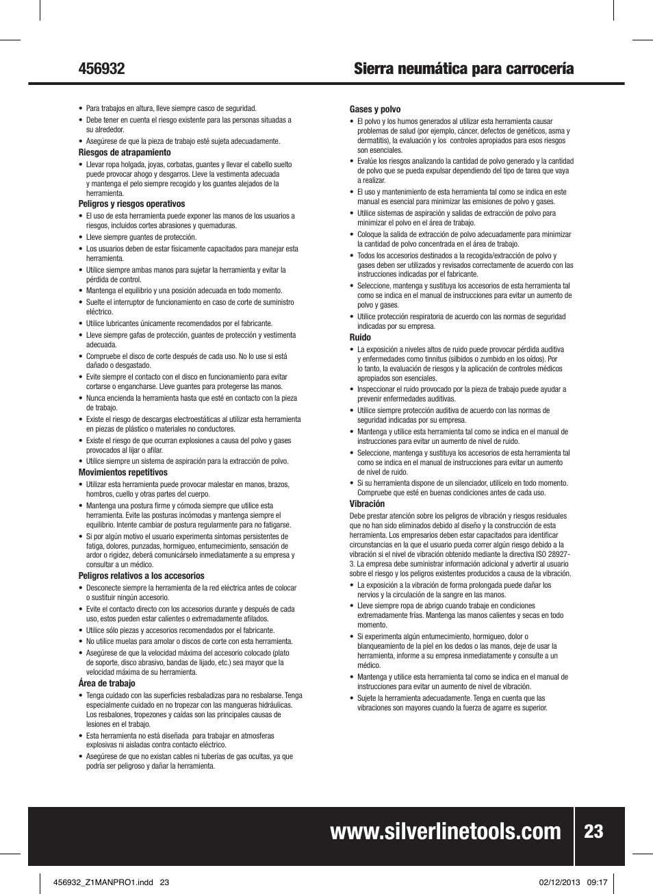 Sierra neumática para carrocería | Silverline Air Body Saw User Manual | Page 24 / 40