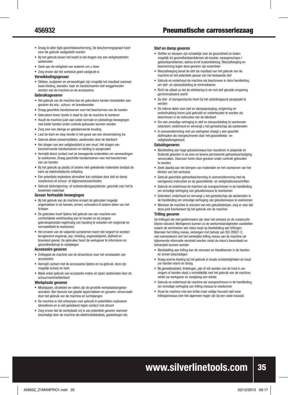 Pneumatische carrosseriezaag | Silverline Air Body Saw User Manual | Page 36 / 40