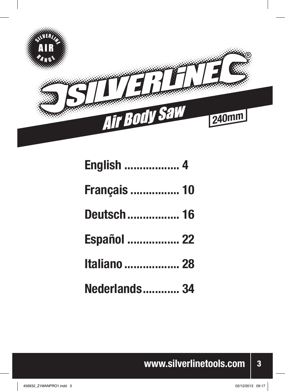 Air body saw, 240mm | Silverline Air Body Saw User Manual | Page 4 / 40