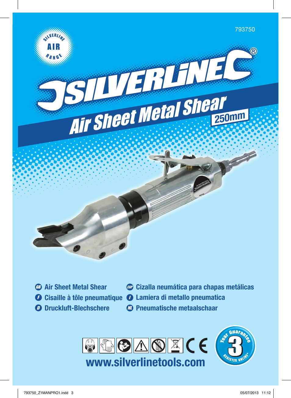 Air sheet metal shear, 250mm, A i r | Silverline Air Sheet Metal Shear User Manual | Page 2 / 40
