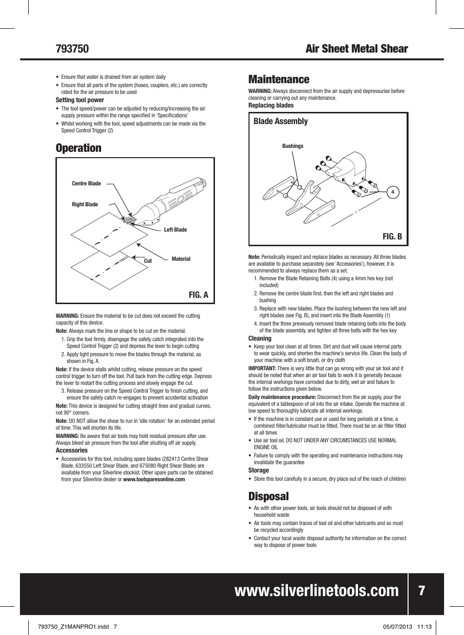 Operation, Disposal, Blade assembly fig. b | Fig. a | Silverline Air Sheet Metal Shear User Manual | Page 8 / 40