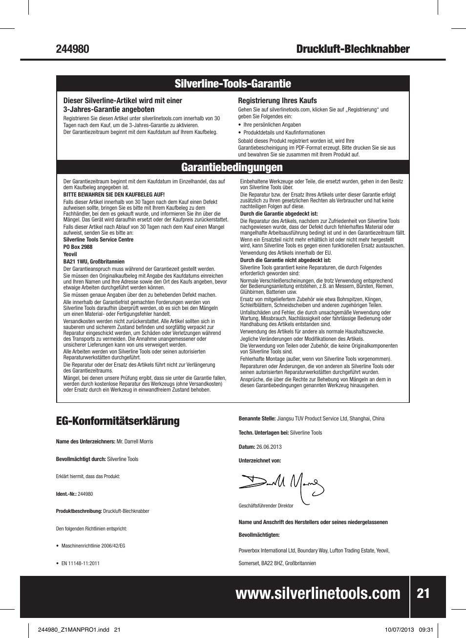 Garantiebedingungen silverline-tools-garantie | Silverline Air Nibbler User Manual | Page 22 / 40