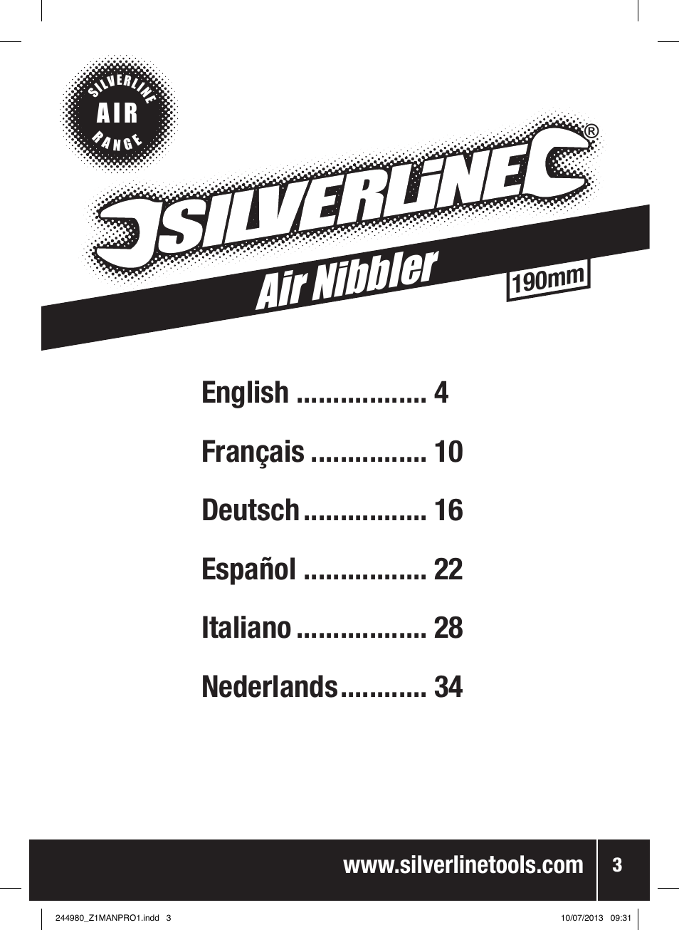 Air nibbler, A i r, 190mm | Silverline Air Nibbler User Manual | Page 4 / 40