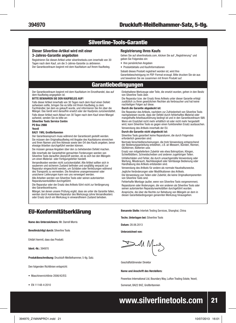 Garantiebedingungen silverline-tools-garantie | Silverline Air Hammer Set 5pce User Manual | Page 22 / 40