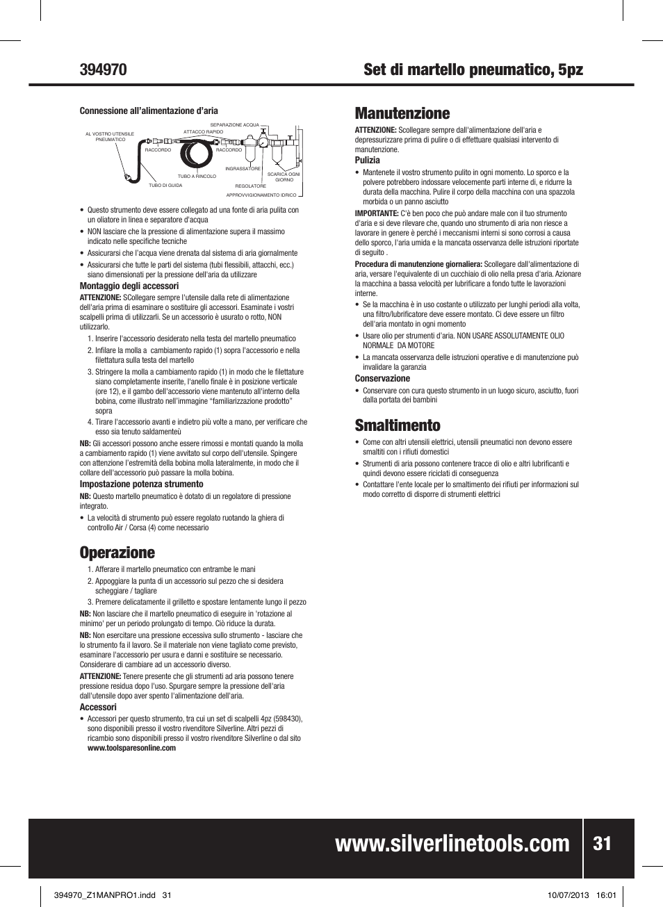 Operazione, Manutenzione, Smaltimento | Silverline Air Hammer Set 5pce User Manual | Page 32 / 40