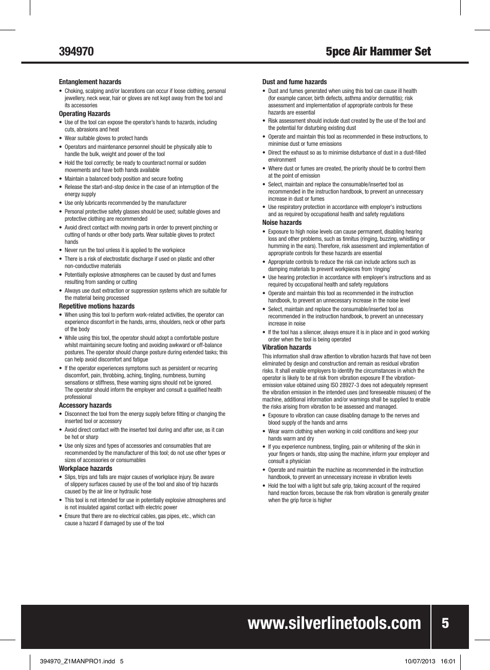 5pce air hammer set | Silverline Air Hammer Set 5pce User Manual | Page 6 / 40