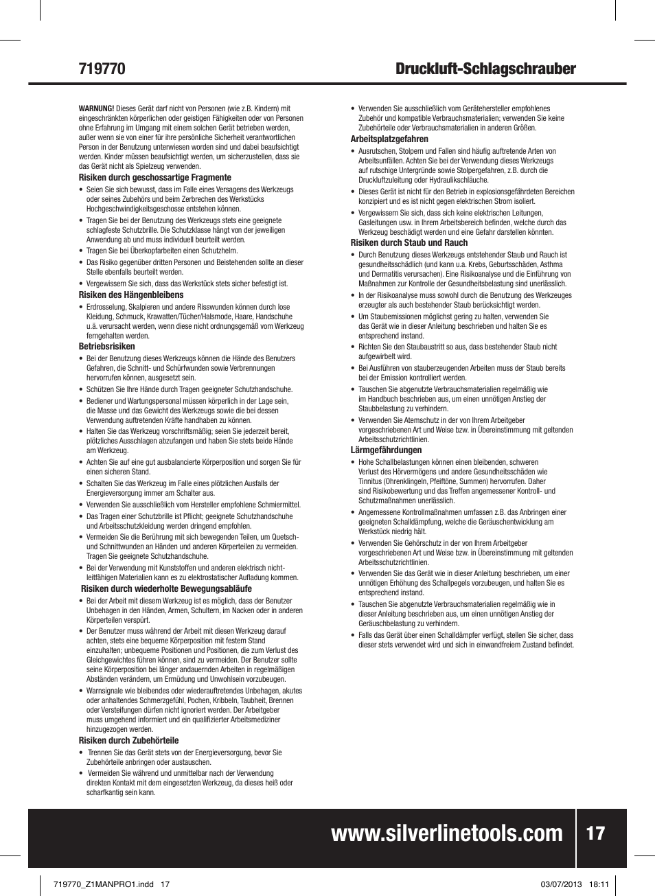 Druckluft-schlagschrauber | Silverline Air Impact Wrench User Manual | Page 18 / 40