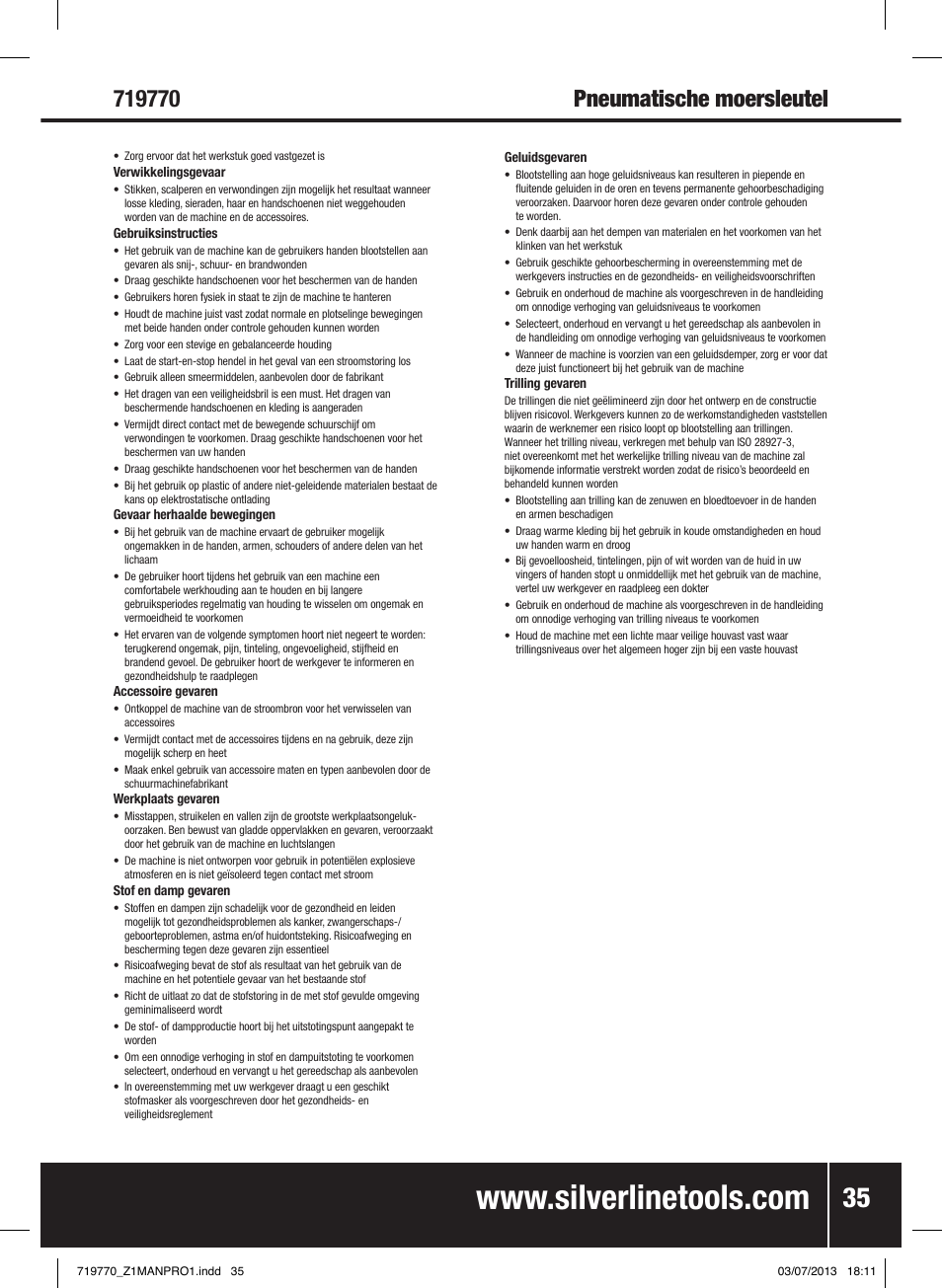 Pneumatische moersleutel | Silverline Air Impact Wrench User Manual | Page 36 / 40