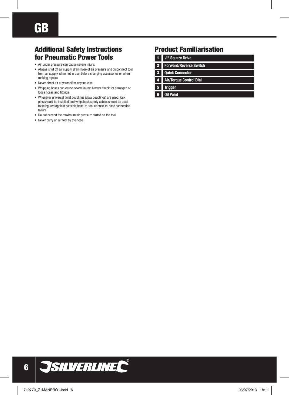 Product familiarisation | Silverline Air Impact Wrench User Manual | Page 7 / 40