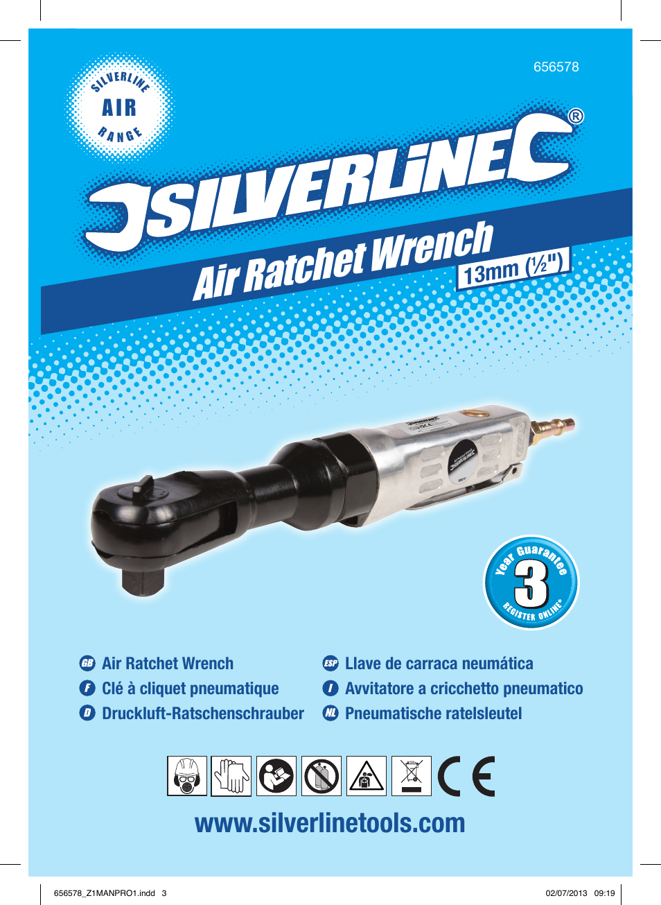 Air ratchet wrench, A i r, 13mm | Silverline Air Ratchet Wrench User Manual | Page 2 / 40