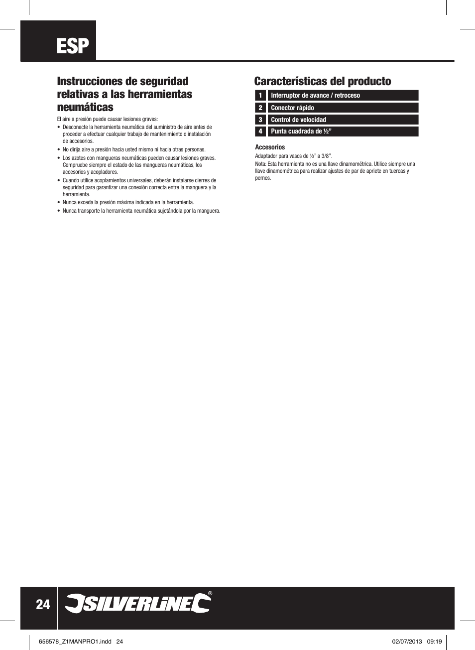 Características del producto | Silverline Air Ratchet Wrench User Manual | Page 25 / 40