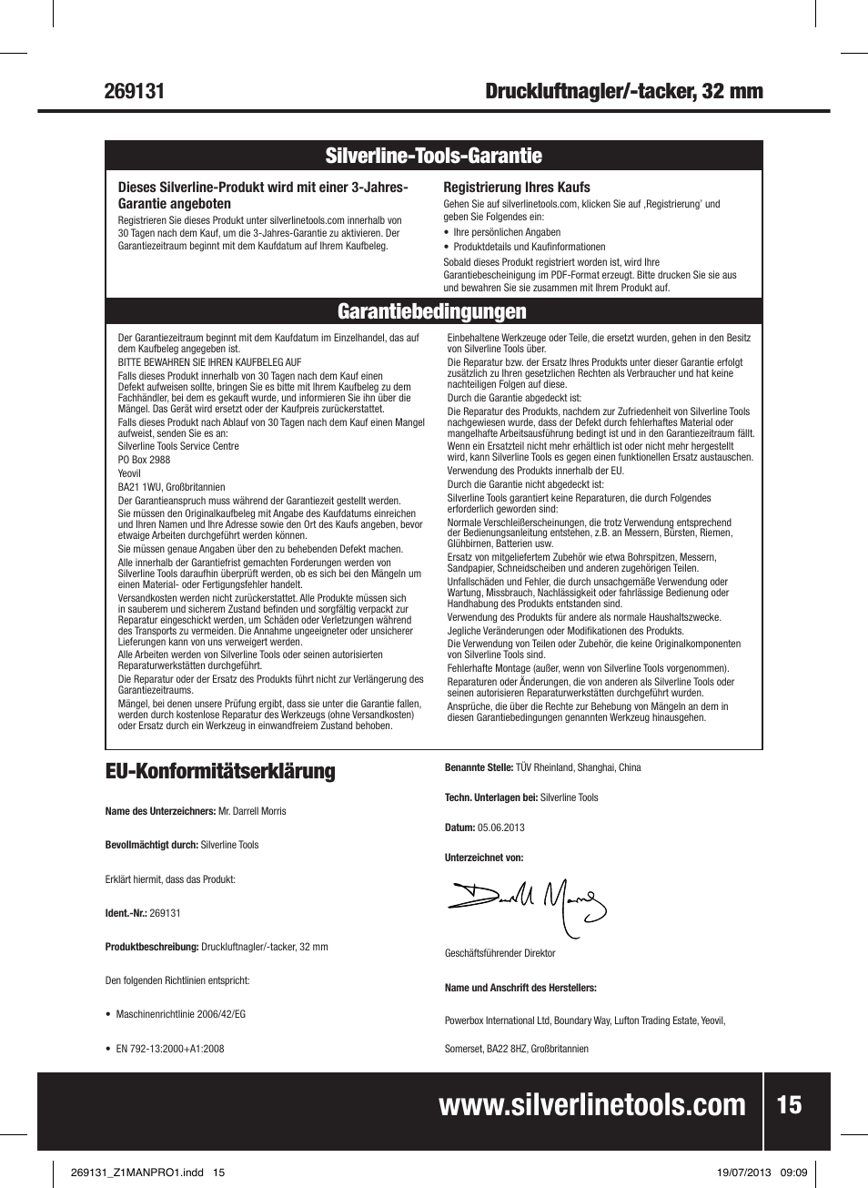 Garantiebedingungen silverline-tools-garantie | Silverline Air Nailer Stapler 32mm User Manual | Page 16 / 32