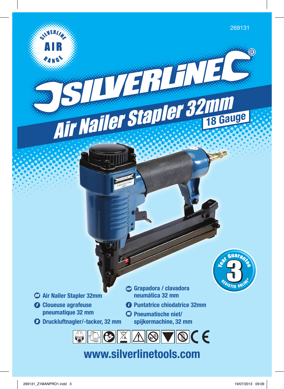 Air nailer stapler 32mm, 18 gauge | Silverline Air Nailer Stapler 32mm User Manual | Page 2 / 32