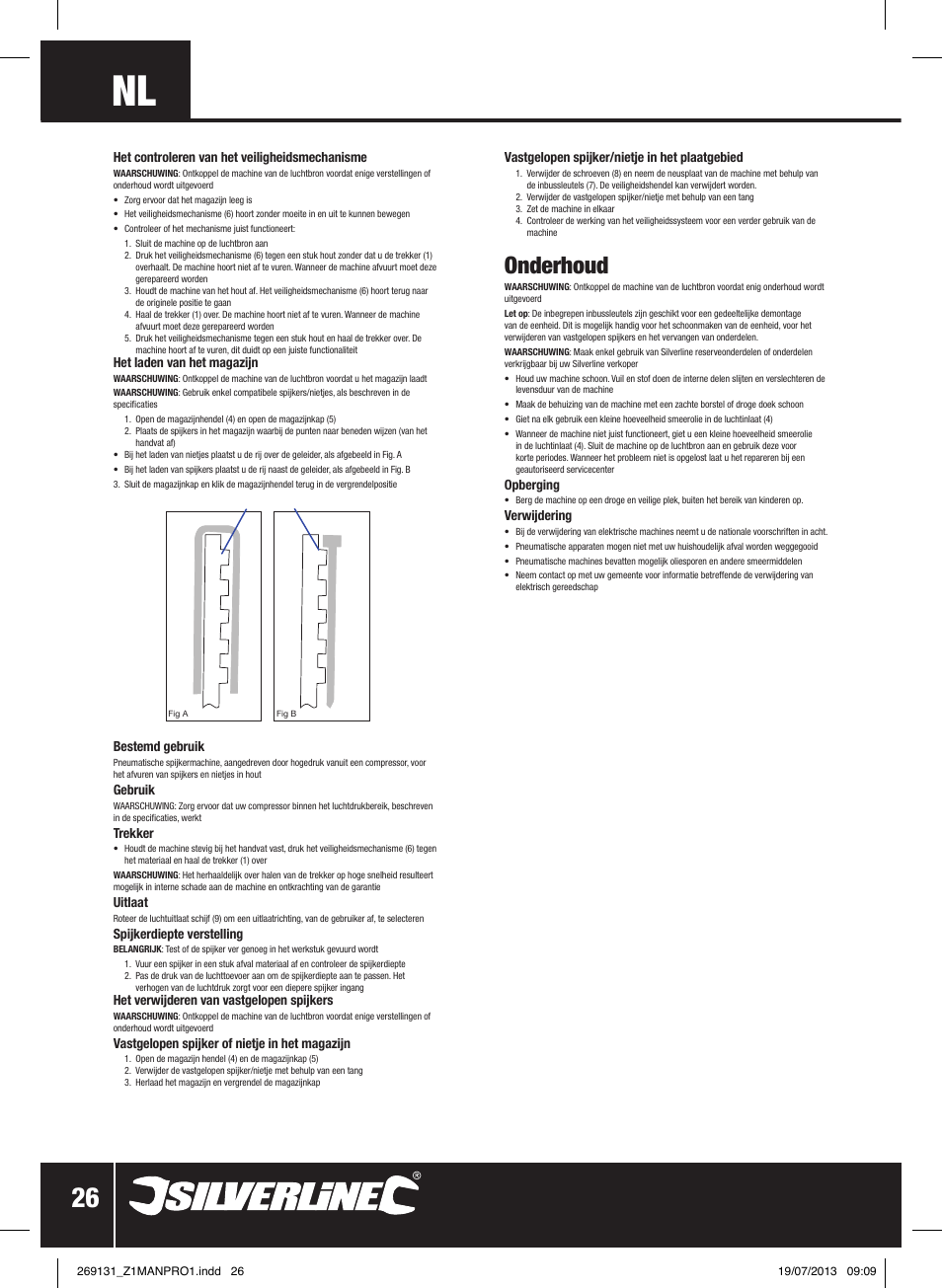 Onderhoud | Silverline Air Nailer Stapler 32mm User Manual | Page 27 / 32