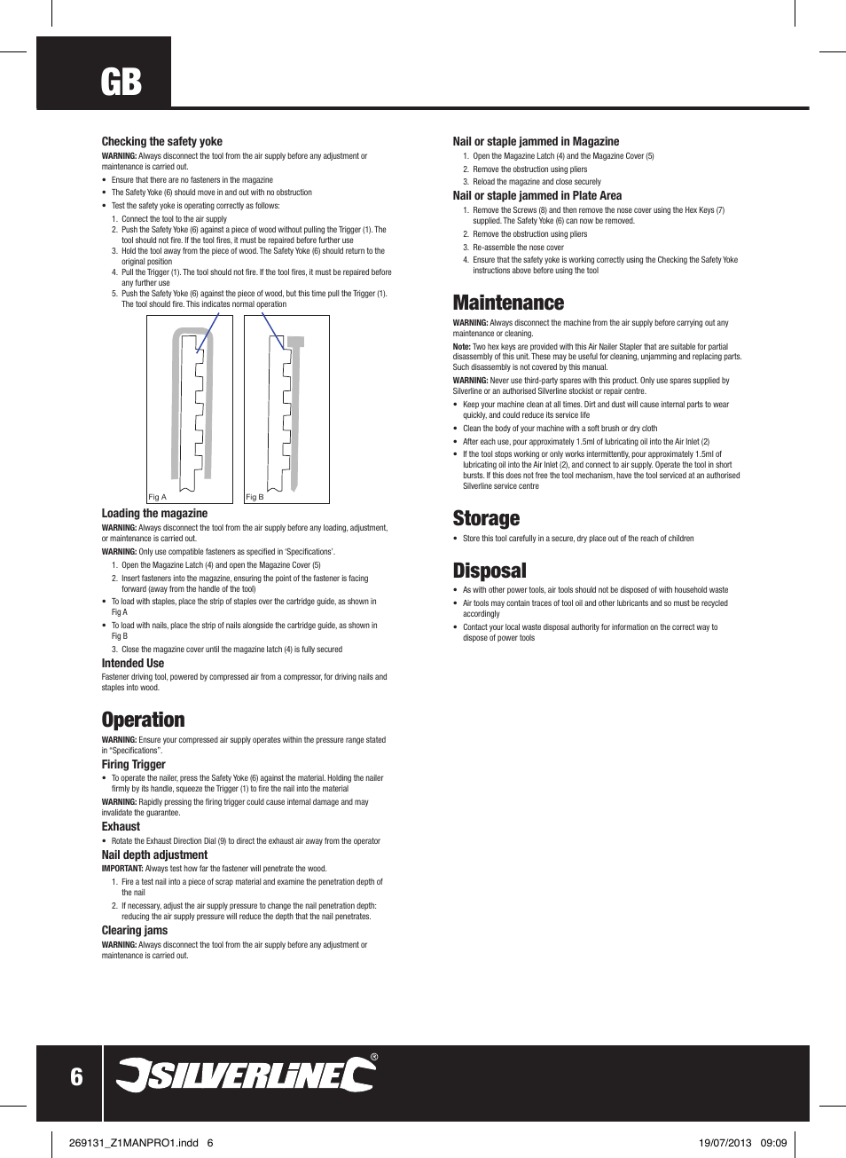 Operation, Maintenance, Storage | Disposal | Silverline Air Nailer Stapler 32mm User Manual | Page 7 / 32